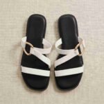 Mules Minimalistes Blanc Anneau Doré